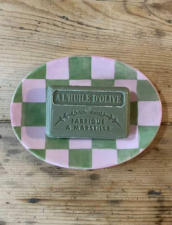 Checkmate Soap Dish, Pink & Green