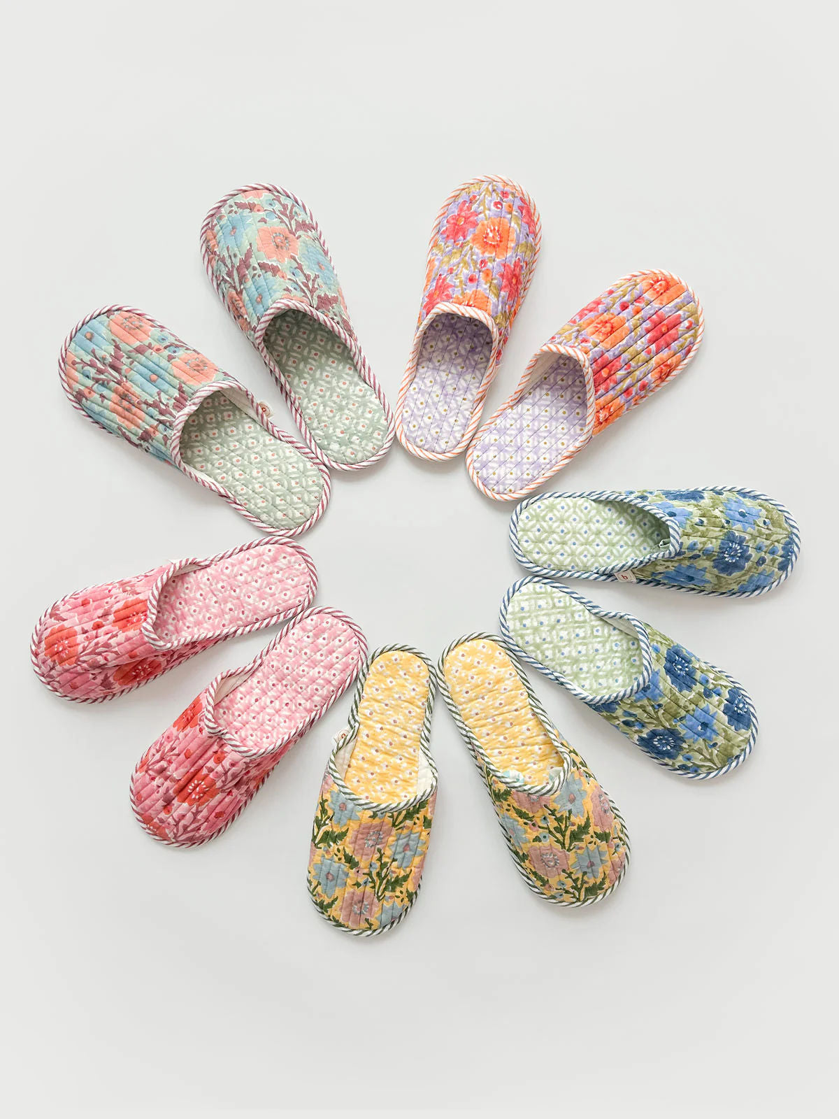 Block Print House Slippers, Duck Egg