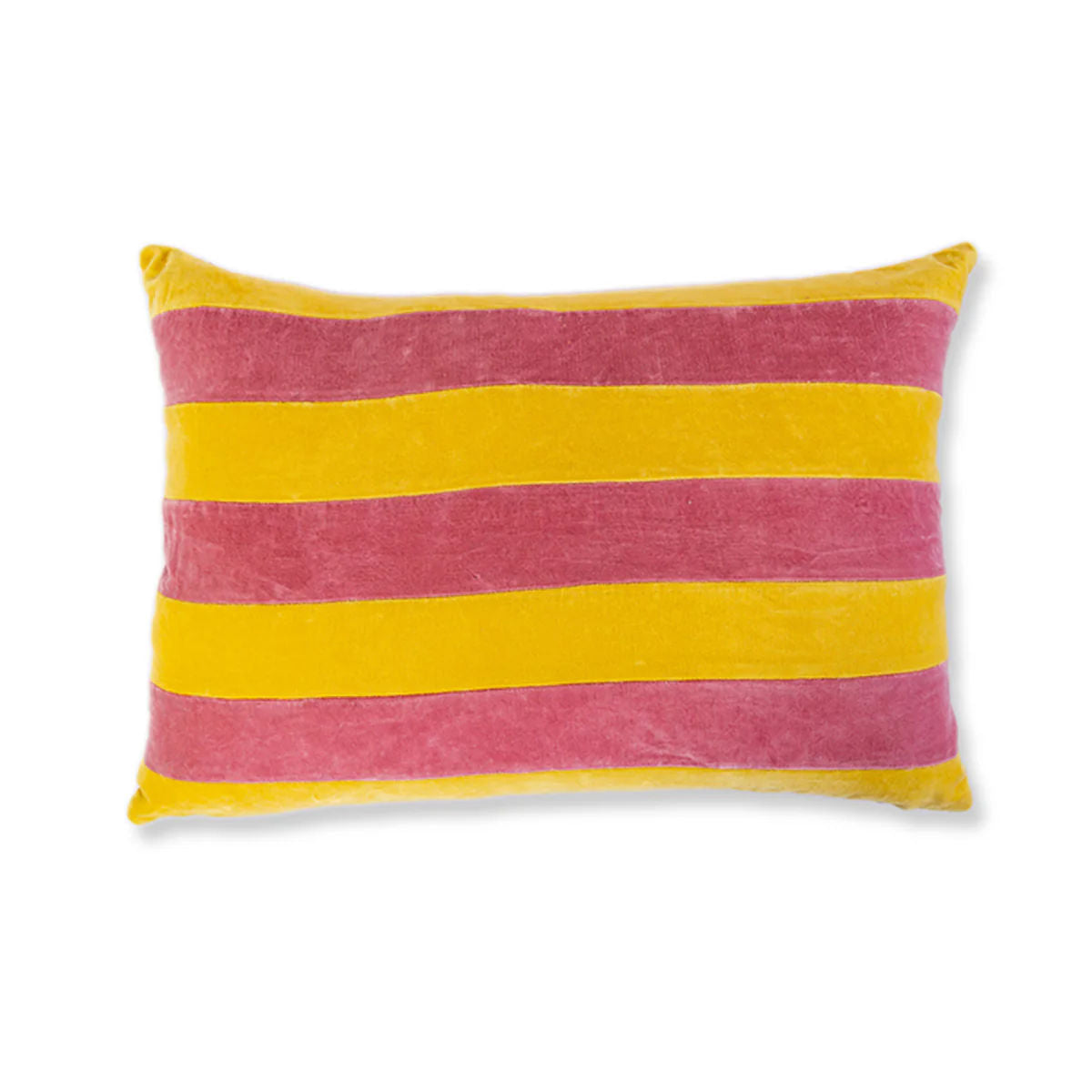 Striped Velvet Lumbar Pillow - Yellow + Light Pink