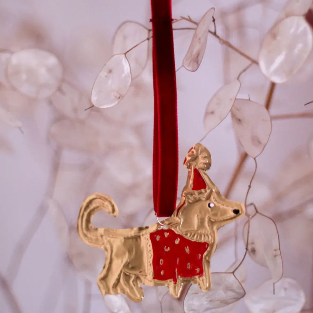 Gold Embossed Christmas Dog Ornament