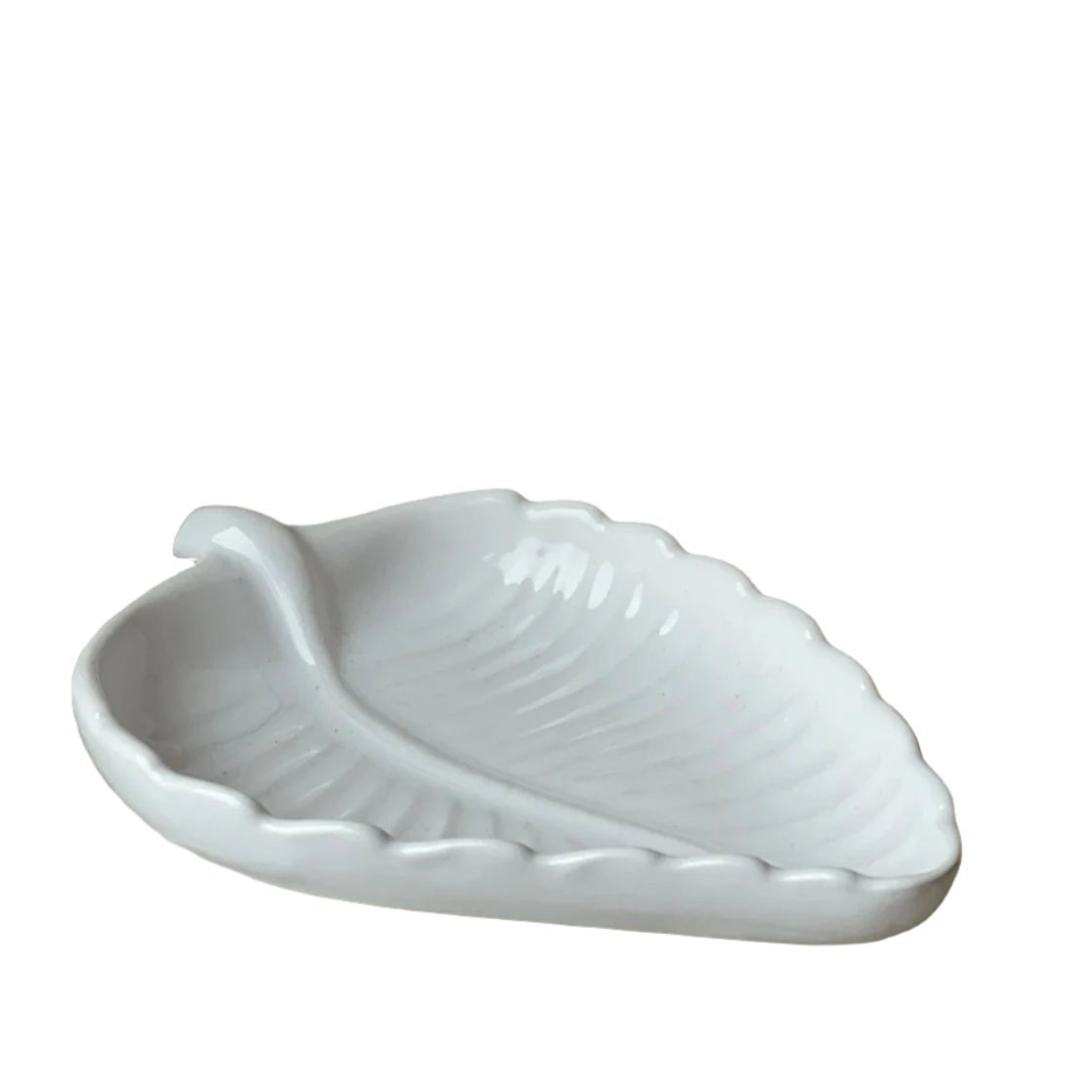 White leaf ceramic trinket holder