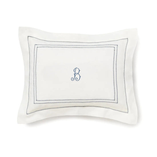 Personalised Boudoir Pillow Hemstitch Prussian Blue