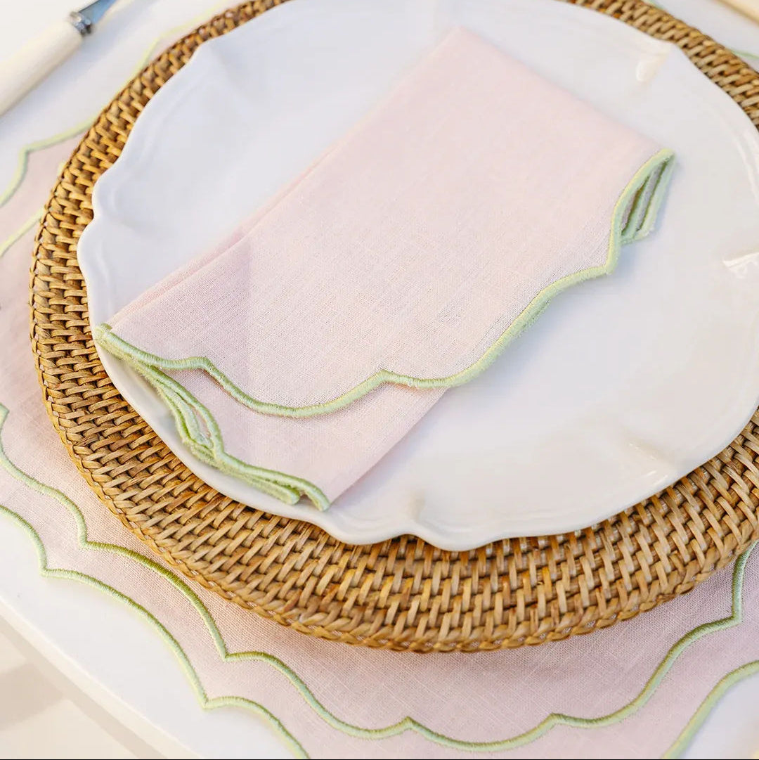 Belmonte Napkin, Baby Pink with Light Green