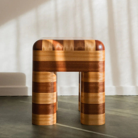 Marcello - Wooden Striped Stool / Side Table