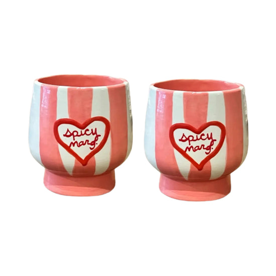 Hand-painted Striped “spicy marg" Cups/Collection of Two