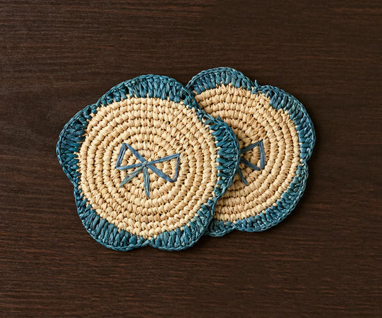 Handwoven Raffia Fringe Coaster Set