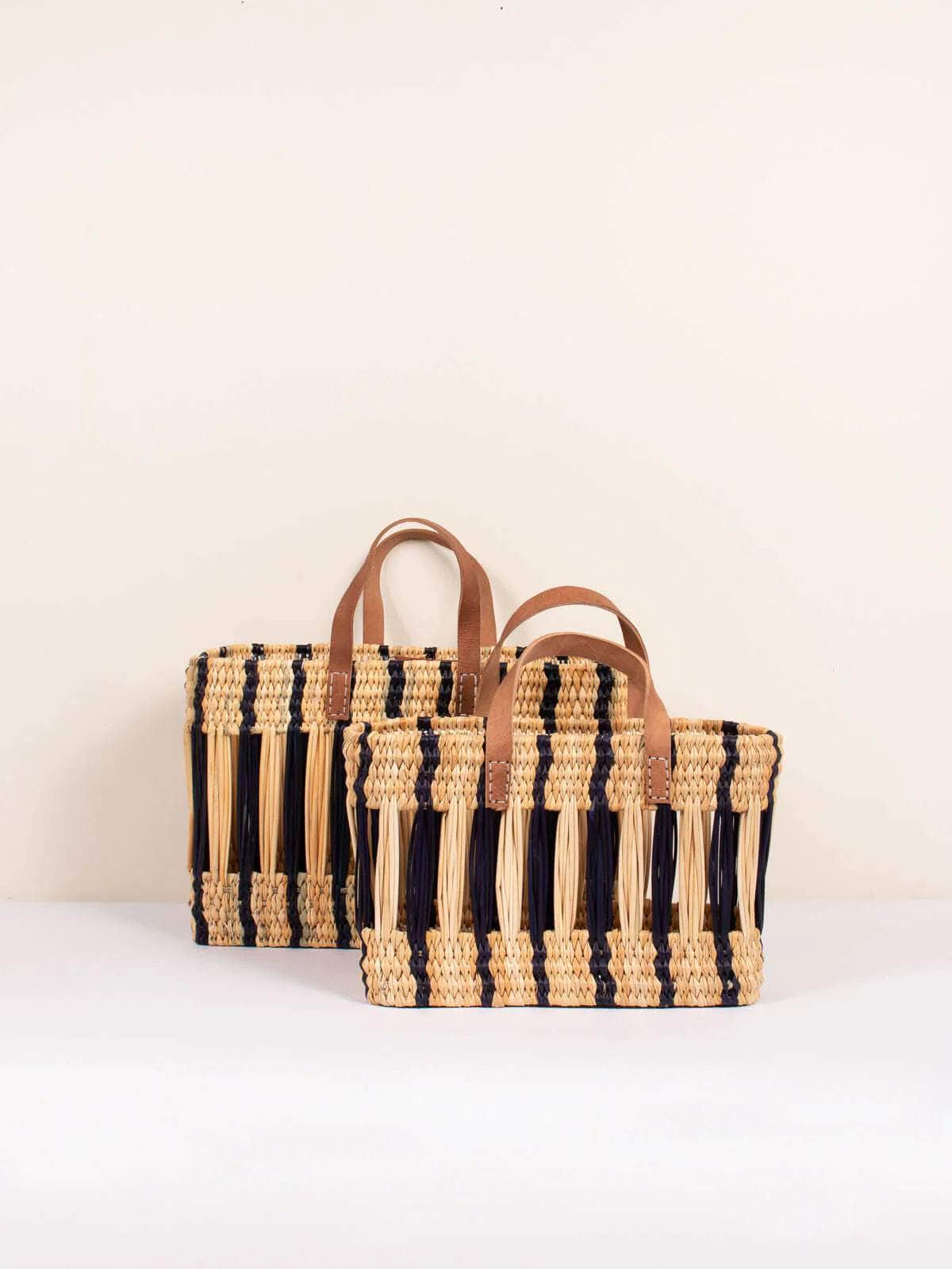 Decorative Reed Basket - Indigo Stripe