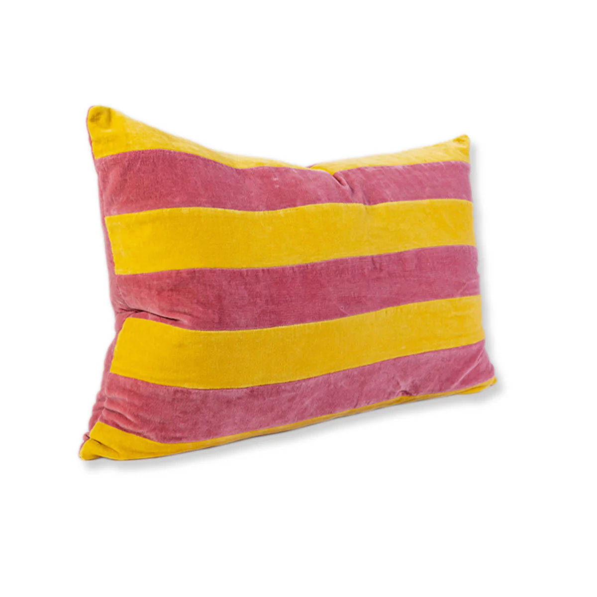 Striped Velvet Lumbar Pillow - Yellow + Light Pink