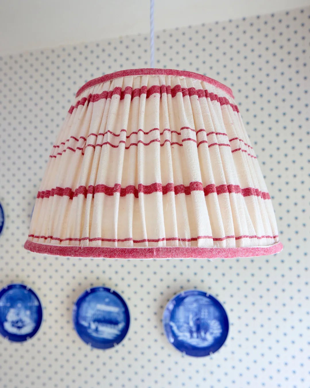 36cm Red & White Stripe Vintage Linen Lampshade