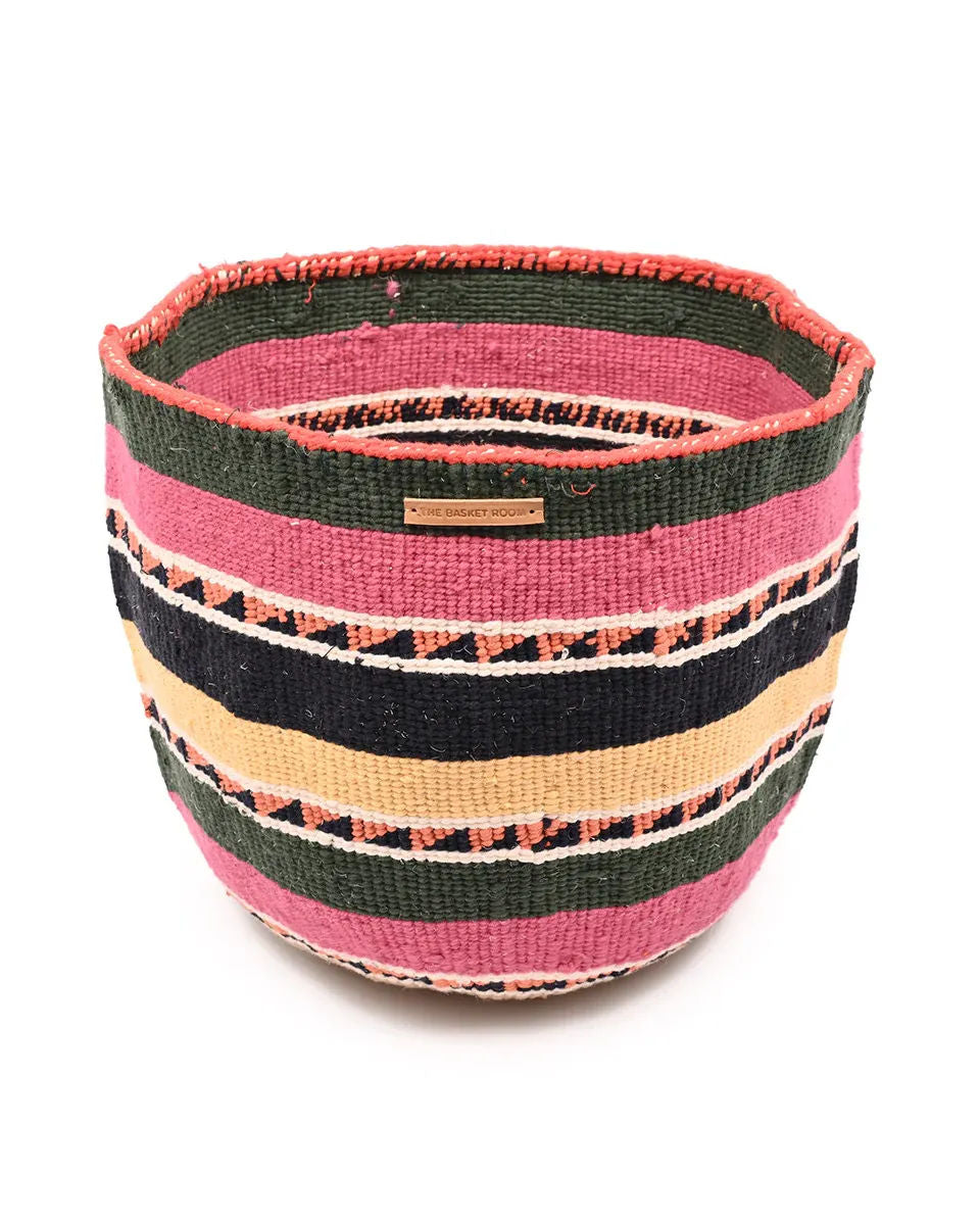 SITA: Extra Large Green, Pink, Black, Yellow Wool Basket