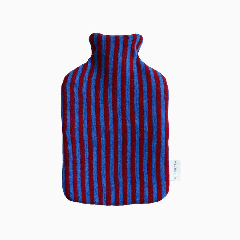 Bright Blue and Burgundy Bold Stripe Hot Water Bottle