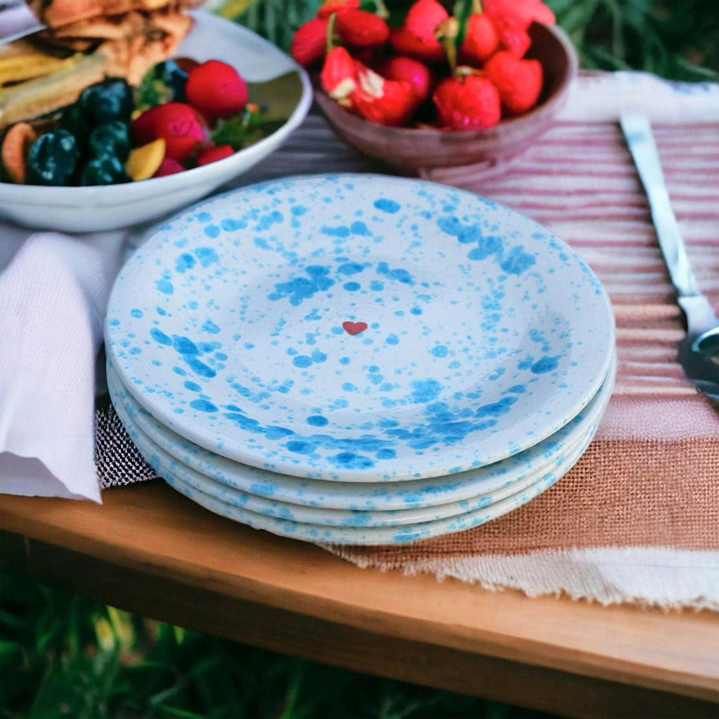 Hand-painted Speckled Blue Appertivo Plates/Set of Two