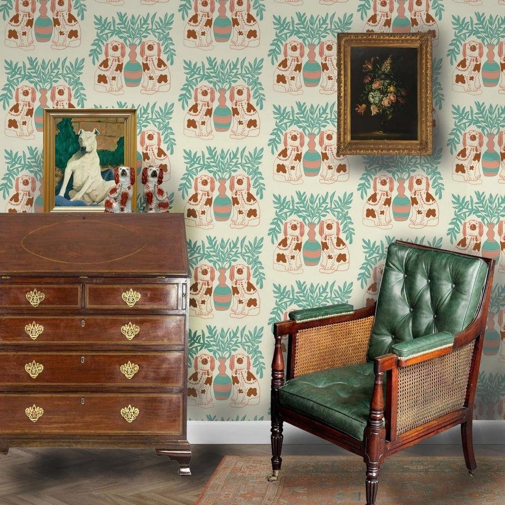 Pair of Dogs Wallpaper - Vintage Brown