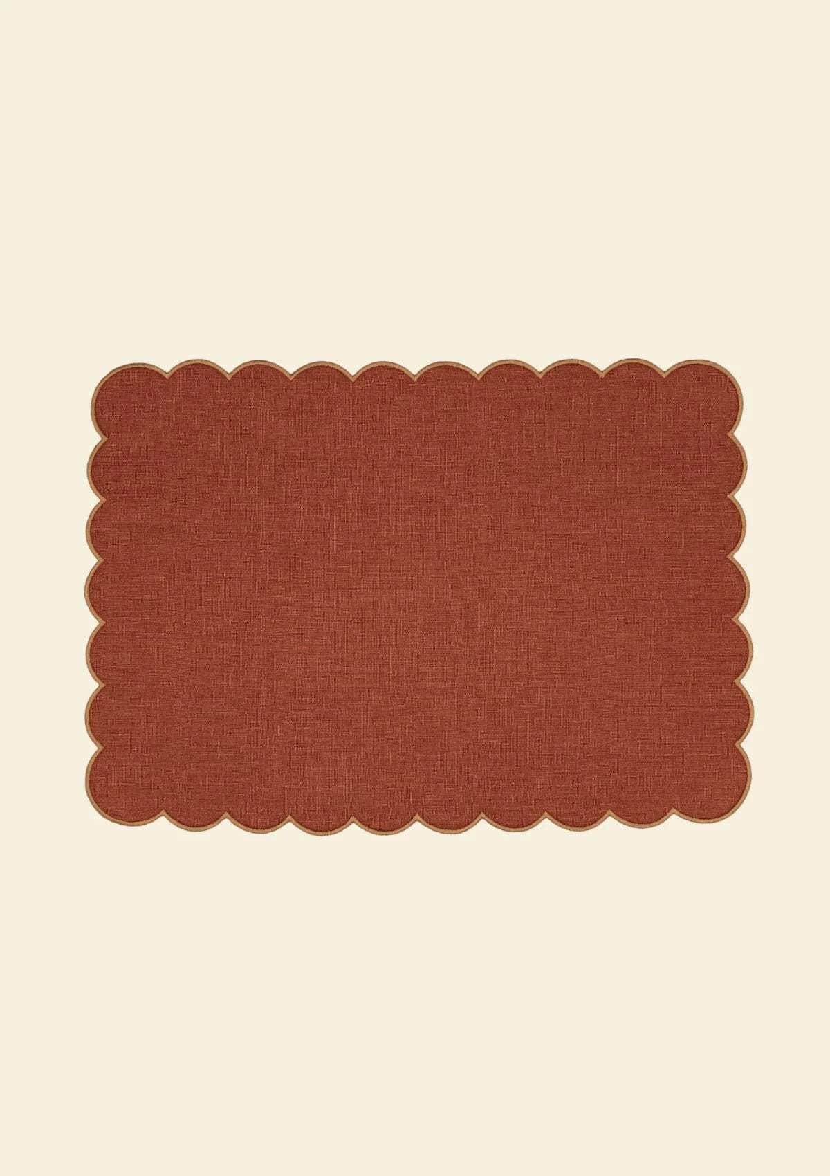 The Red and Yellow Ochre Linen Scalloped Rectangular Placemats (Set of 2)