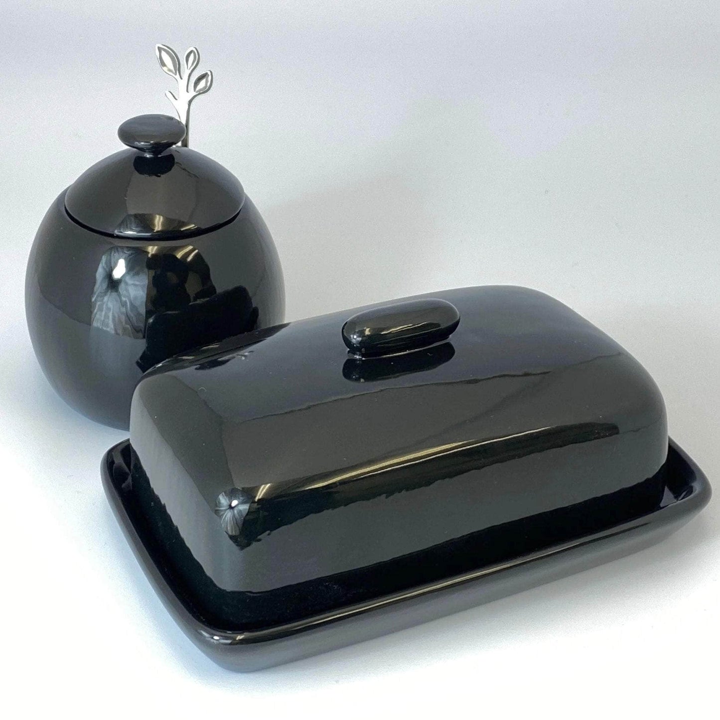 Butter Dish and Sugar Bowl Set - Jet Black Glaze