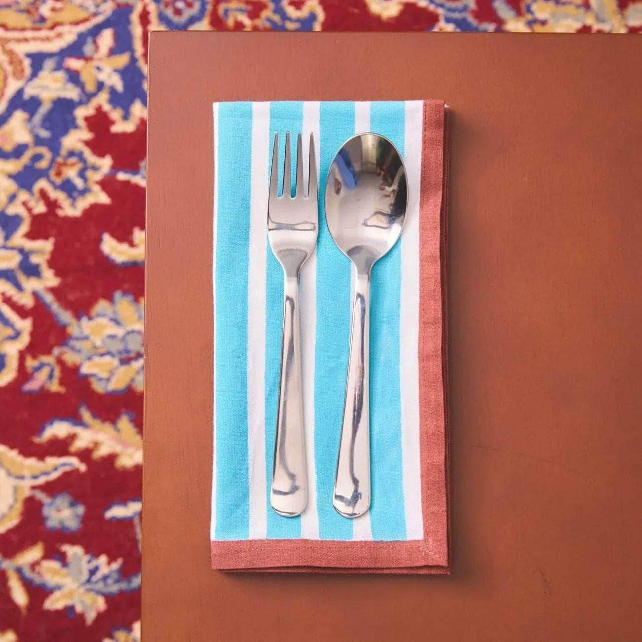 Block Stripe Napkins - Cyan / White