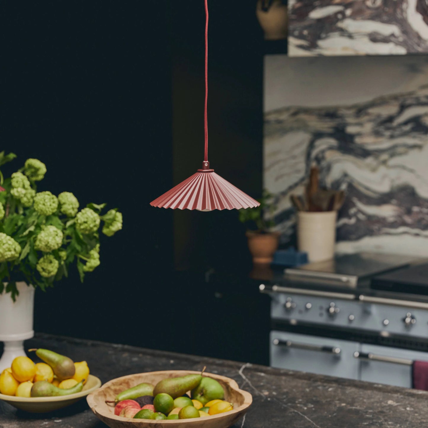 Burgundy small pleat ceiling pendant