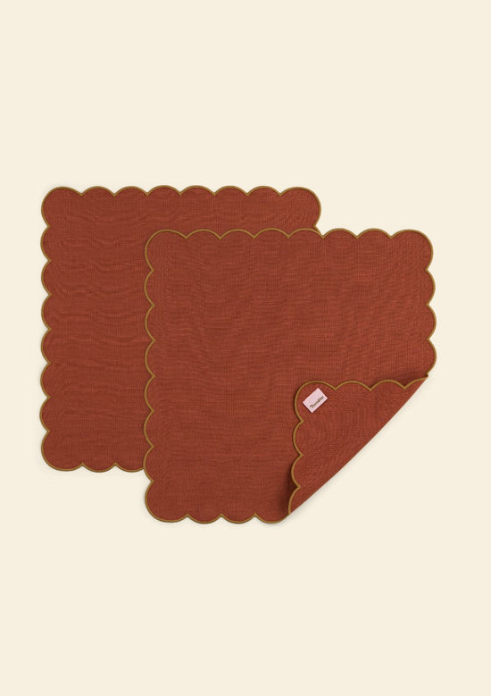 The Red and Yellow Ochre Linen Scalloped Napkins (Set of 2)