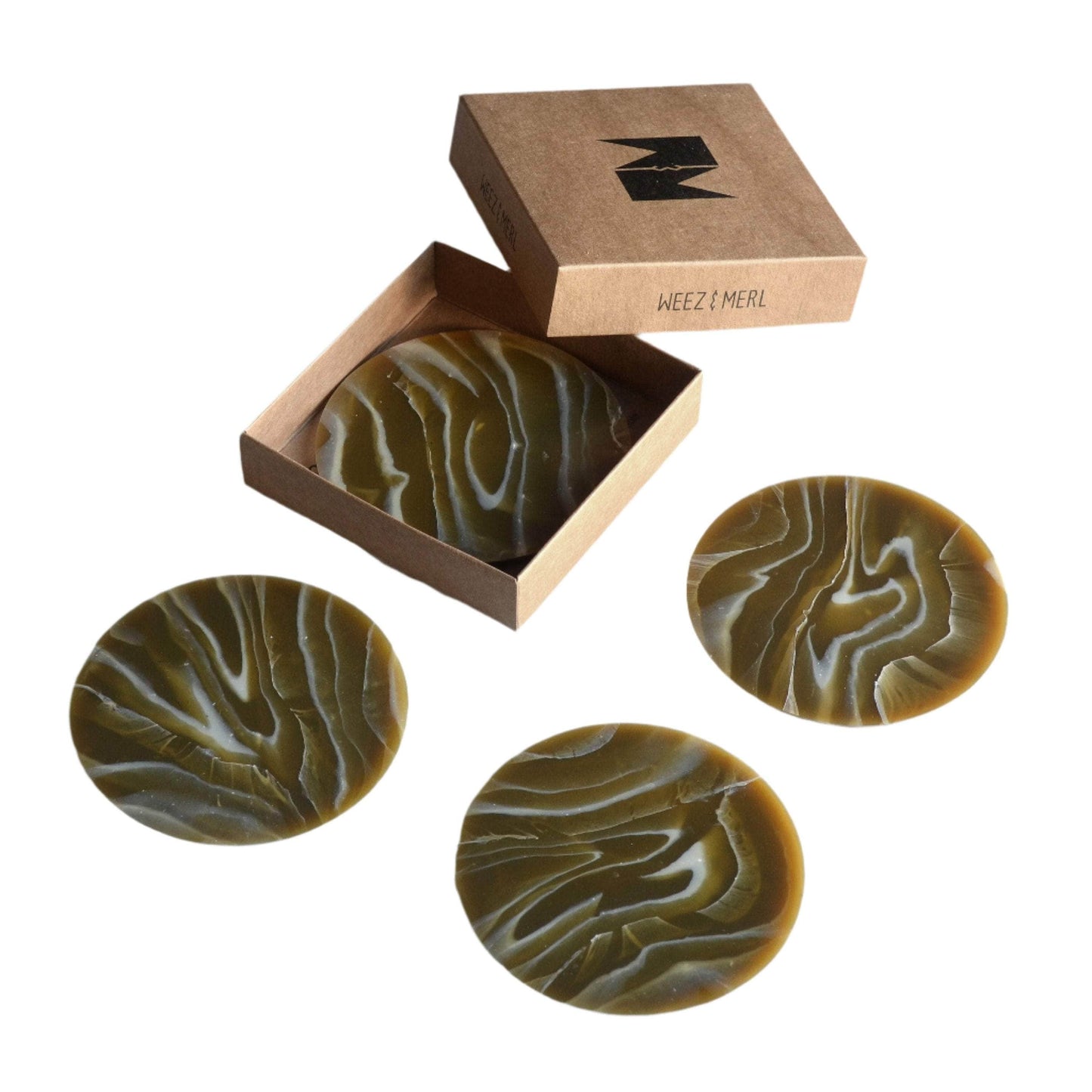 Recycled Plastic Set of 4 Gift-Boxed Coasters Ripple Ochre