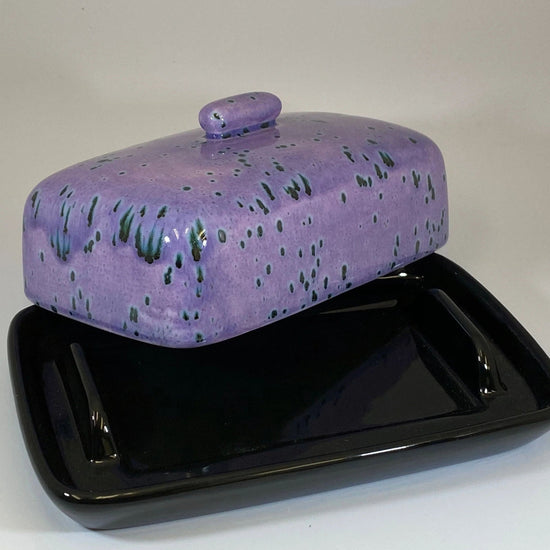 Butter Dish with Purple Speckle Glaze