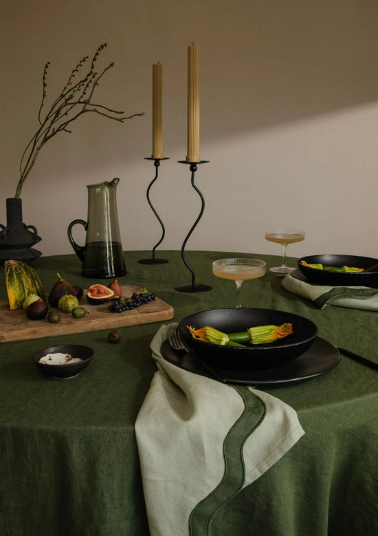 Sage and Forest Green Waved Linen Table Napkins (Set of Four)