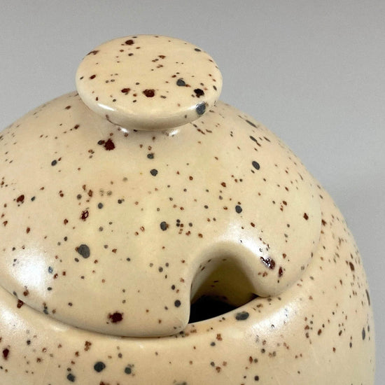 Sugar Bowl with Spoon Honey Speckle Glaze