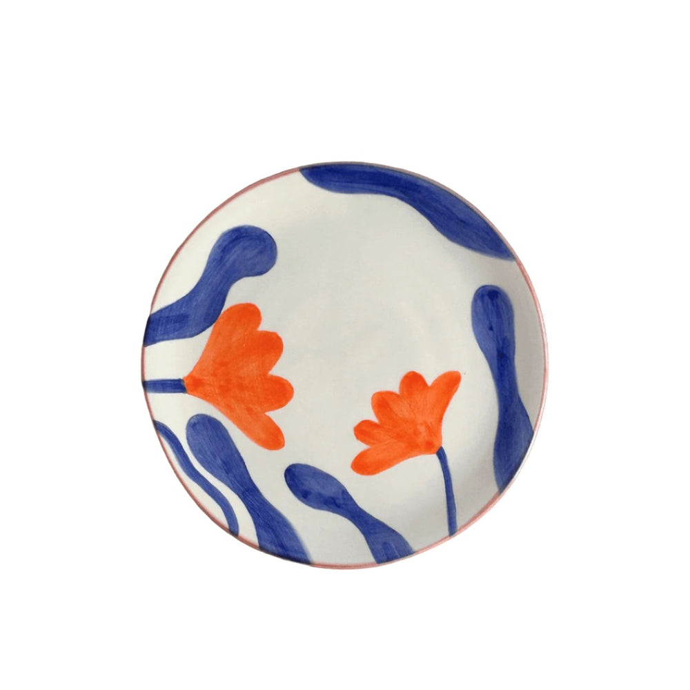 Small Hand-painted Orange Flower Plates (Set of 2)