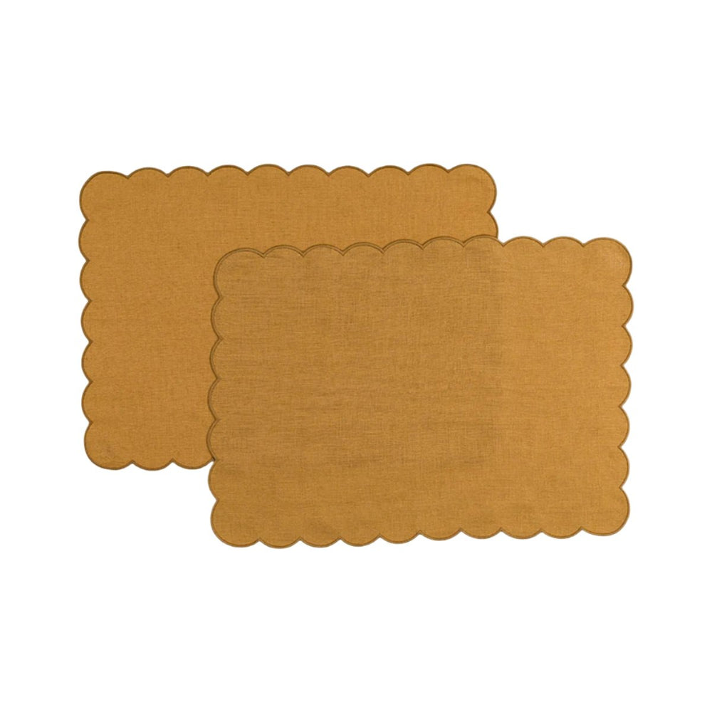 The Yellow Ochre Linen Scalloped Rectangular Placemats (Set of 2)