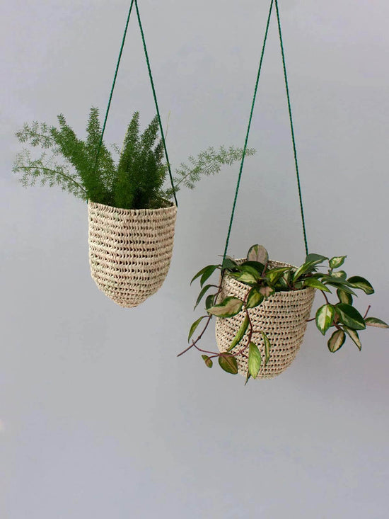 Open Weave Dome Hanging Baskets - Green