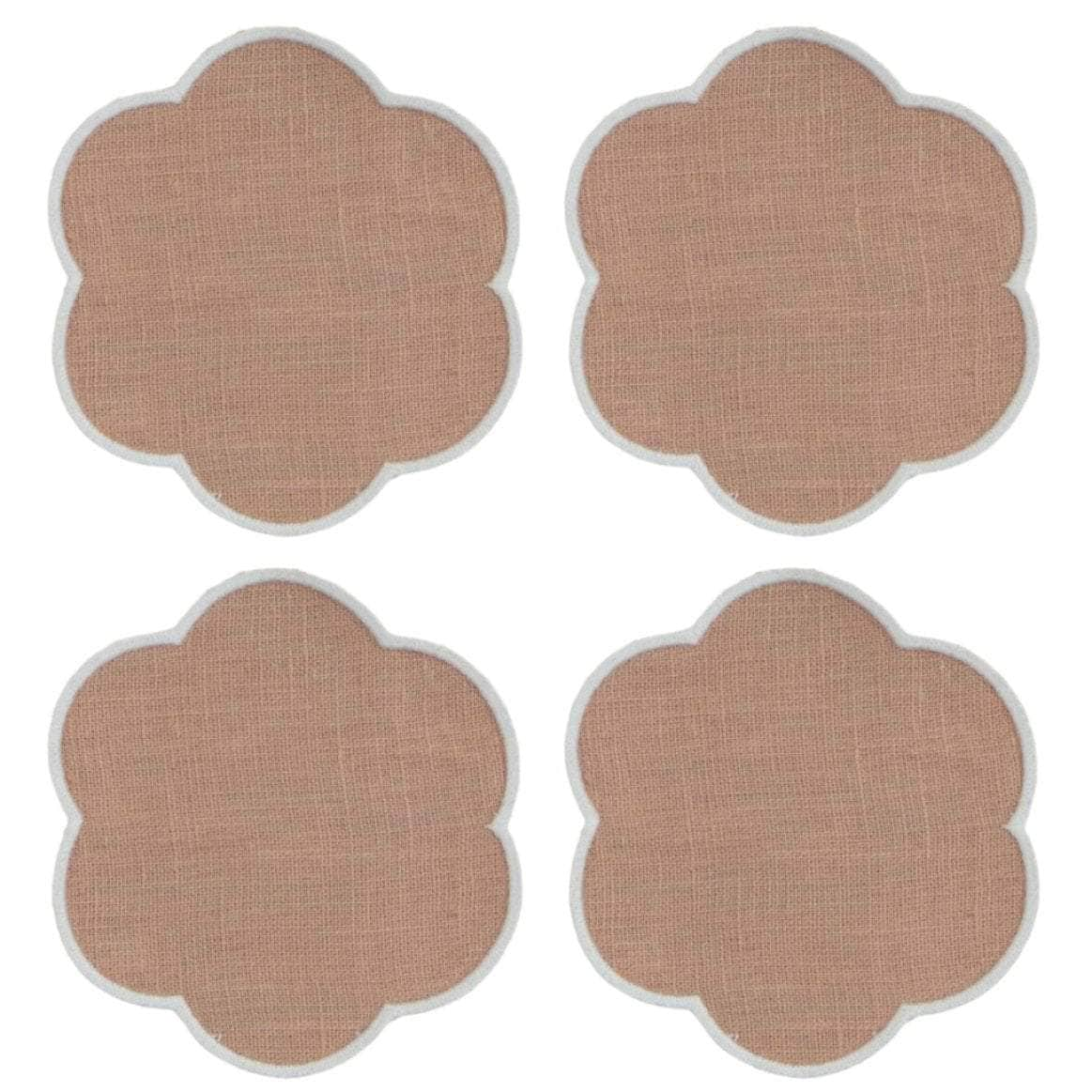 The Blushed Pink and White Linen Scalloped Coasters (Set of 4)