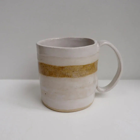 Ceramic Mug in Stripes White, Cream and Mustard glaze