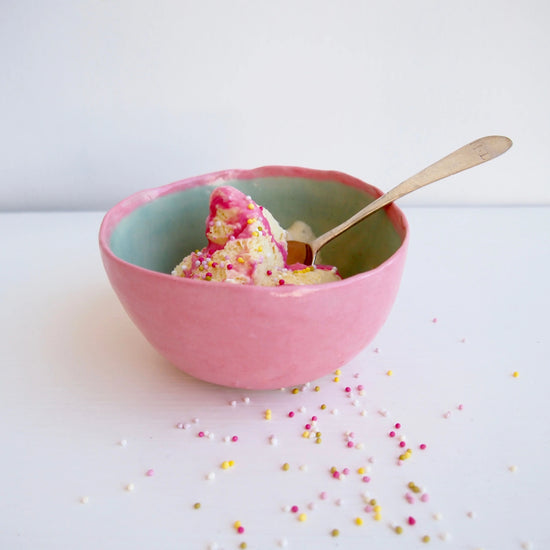 Handmade Pastel Pink and Turquoise Ice Cream Ring Bowls