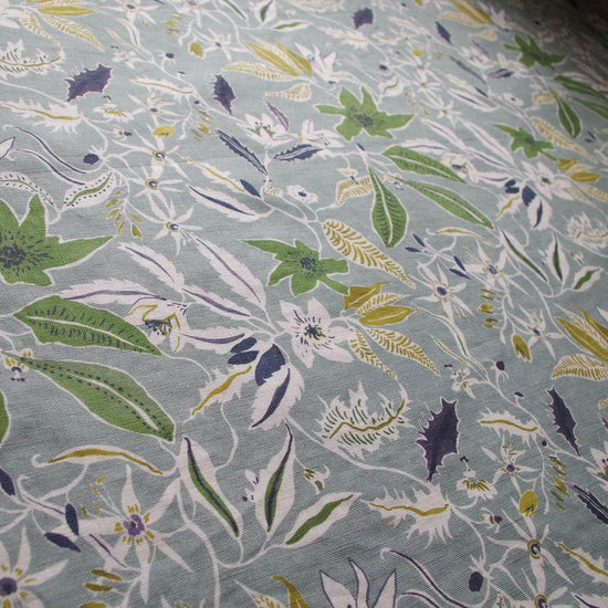 Printed Jasmine and Clematis Fabric - Blue
