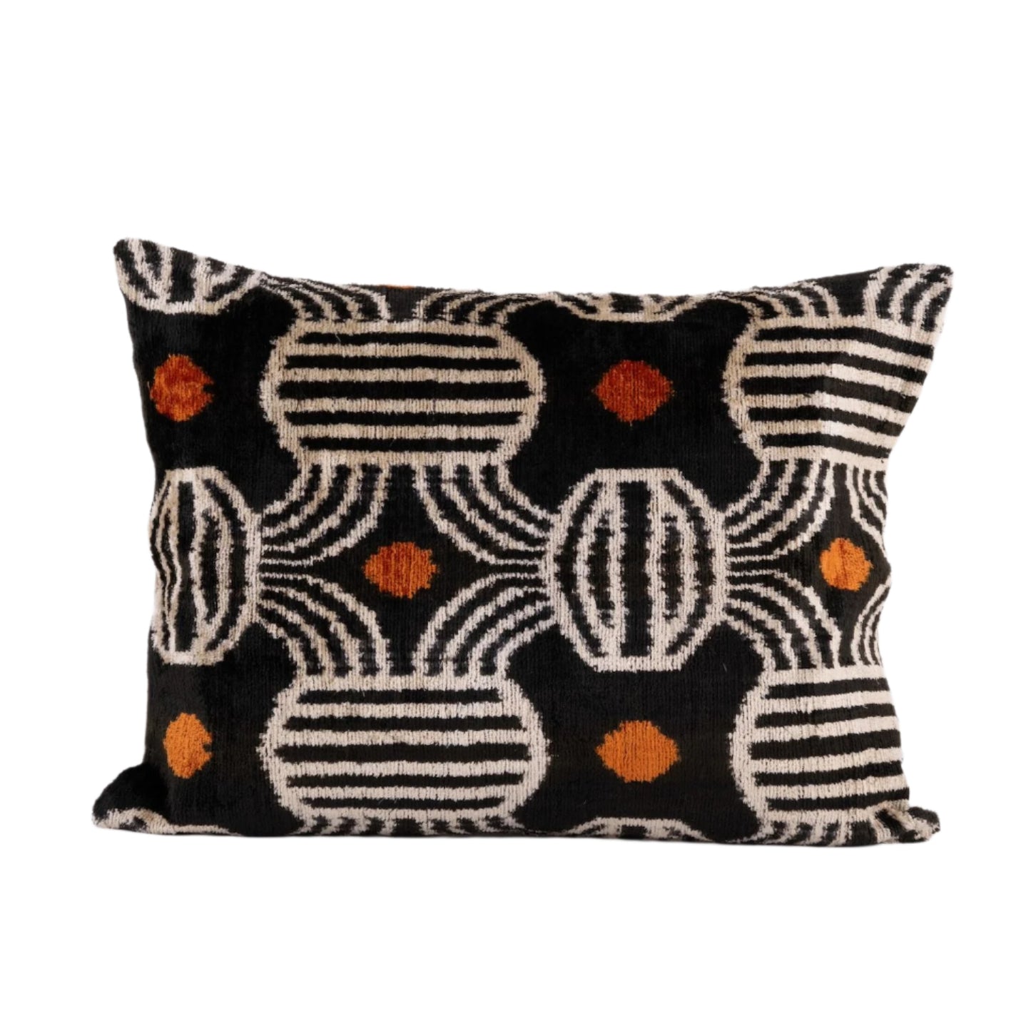 Silk Velvet Ikat Cushion - Black/Orange