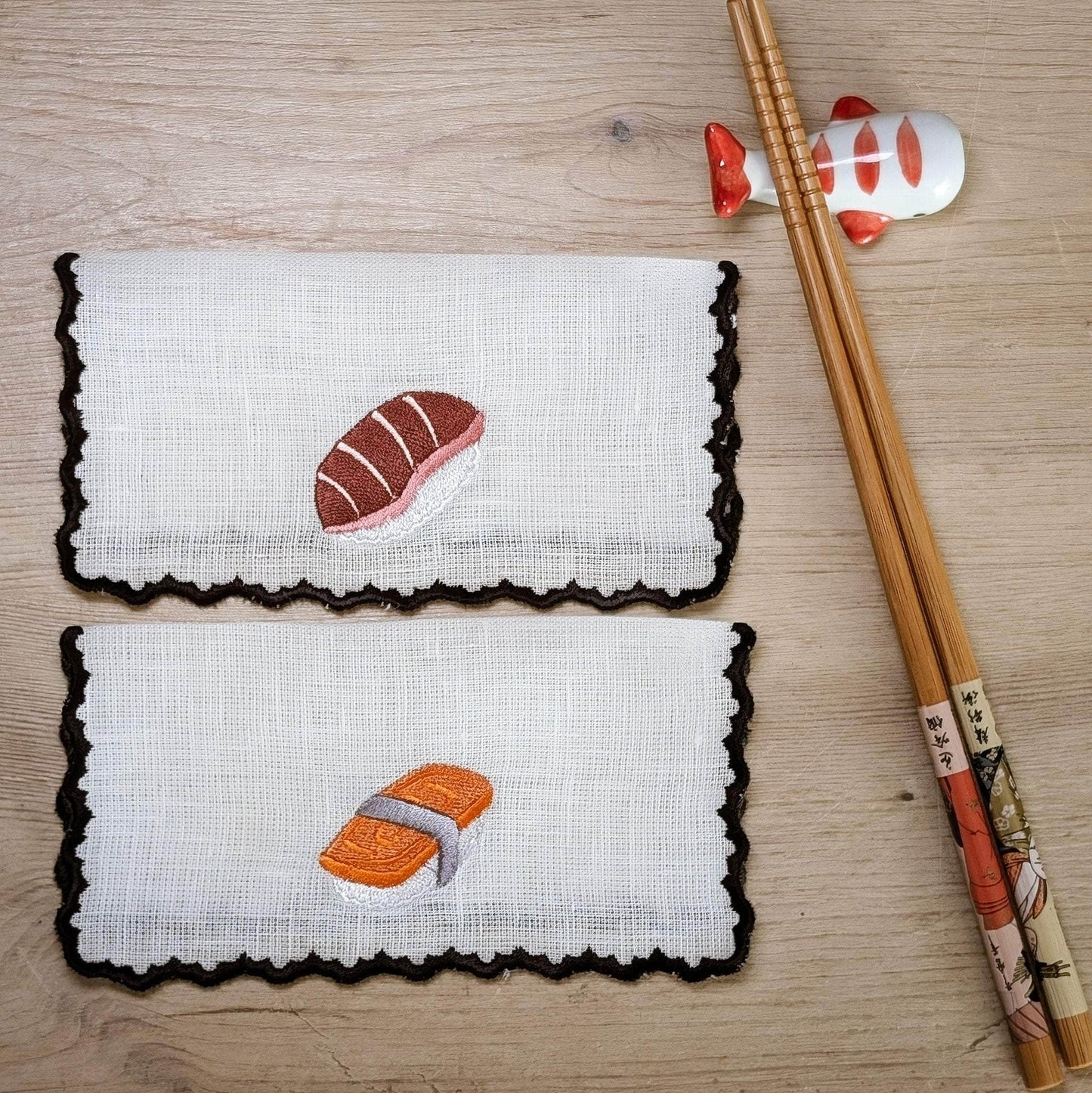 JAPAN - Sushi Embroidery Cocktail Napkin Set (set of 6)