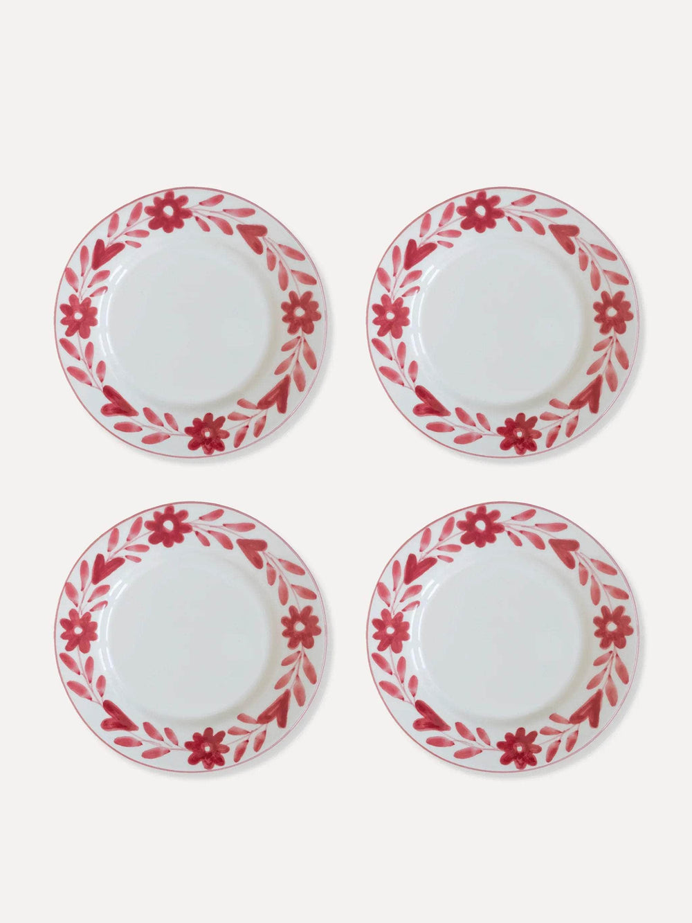 Red Flowers Hand Painted Ceramic Dessert Plate