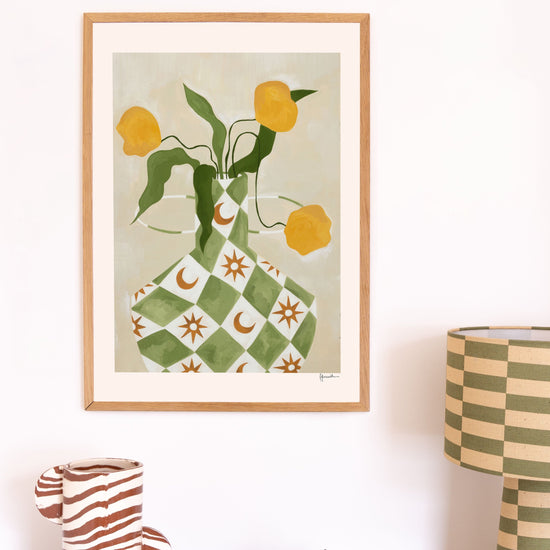 Yellow Flowers In Star Moon Vase Print