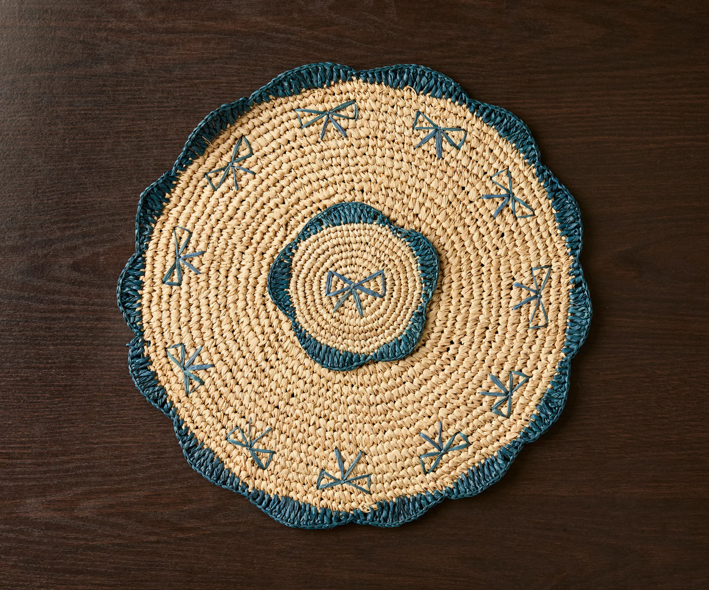 Handwoven Raffia Fringe Coaster Set