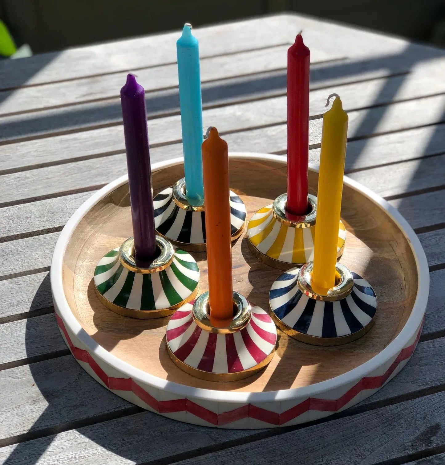 Circus Candleholder - Forest Green - Striped