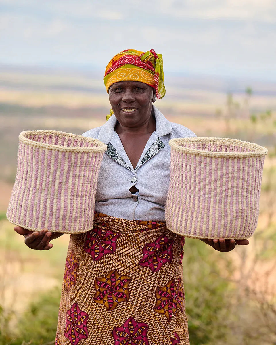 UMEME: Lavender Pinstripe Woven Storage Basket