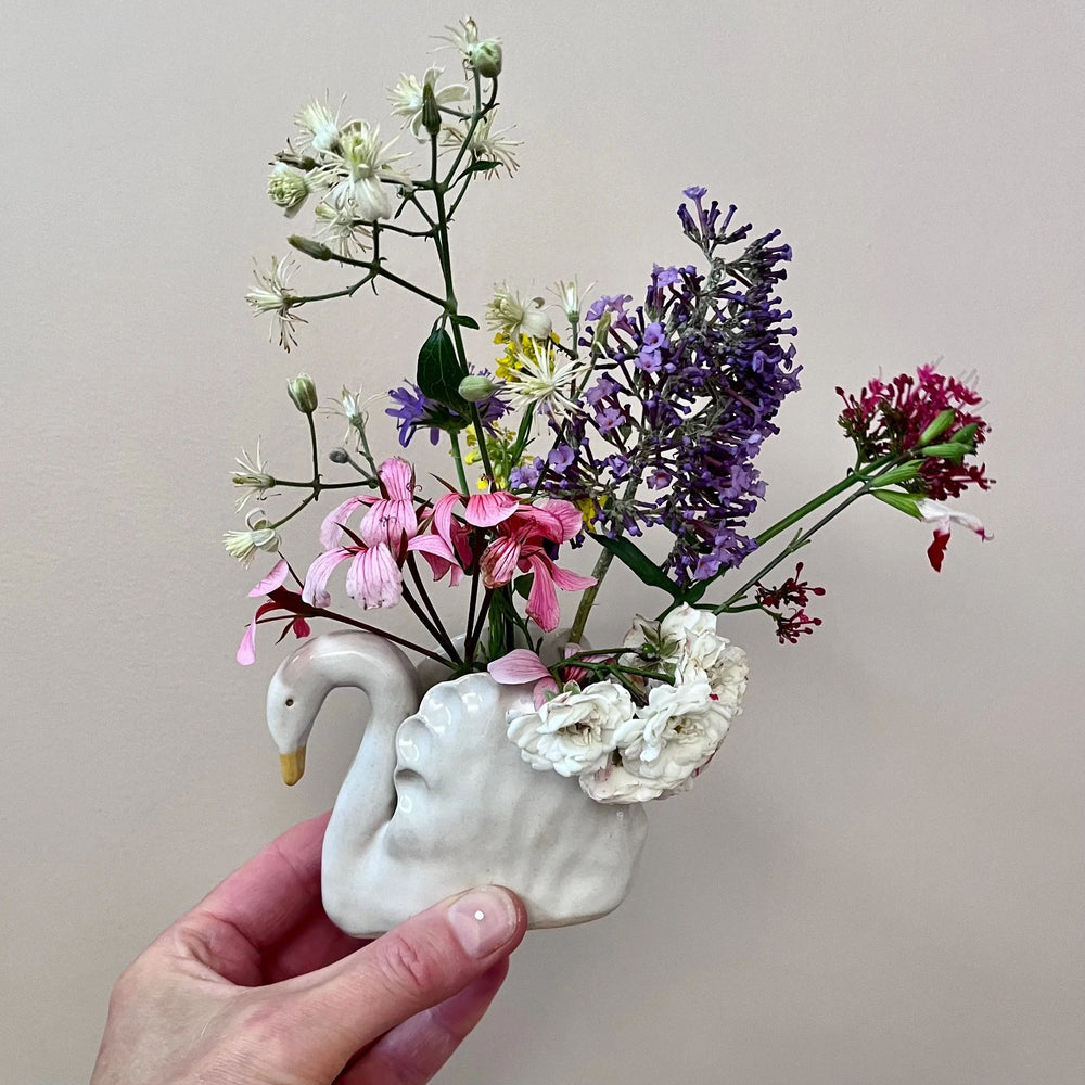 Handmade White Ceramic Small Swan Vase