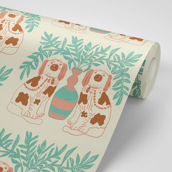 Pair of Dogs Wallpaper - Vintage Brown