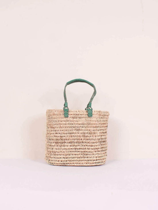 Pleated Leather Handle Basket - Sage