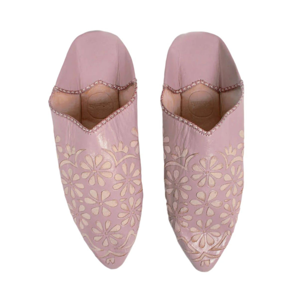 Moroccan Decorative Daisy Babouche Slippers, Vintage Pink