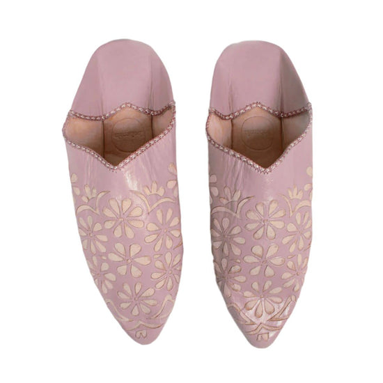 Moroccan Decorative Daisy Babouche Slippers, Vintage Pink