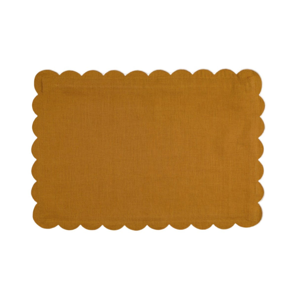 The Yellow ochre & White Scalloped Linen Rectangular Cushion