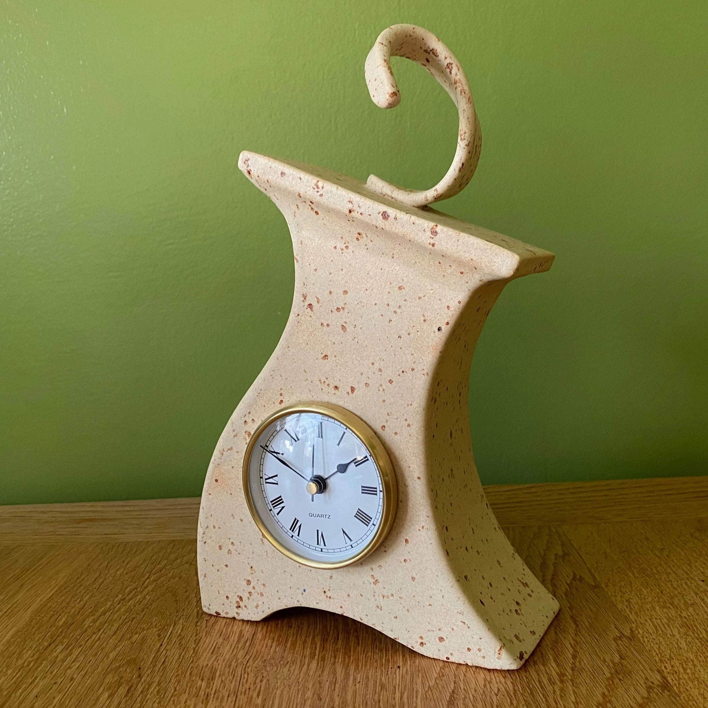 Ceramic Mantel Clock with Enclosed Face - Oatmeal Speckle