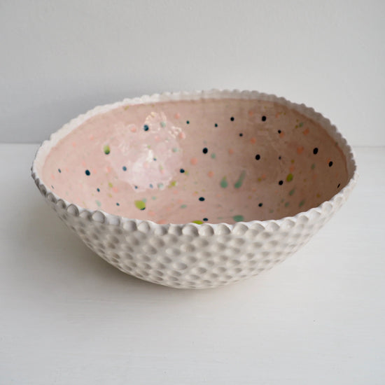 Handmade Pastel Pink Circle Texture Ceramic Fruit Bowl