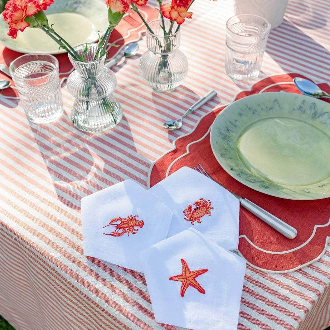 Orange lobster embroidered napkin