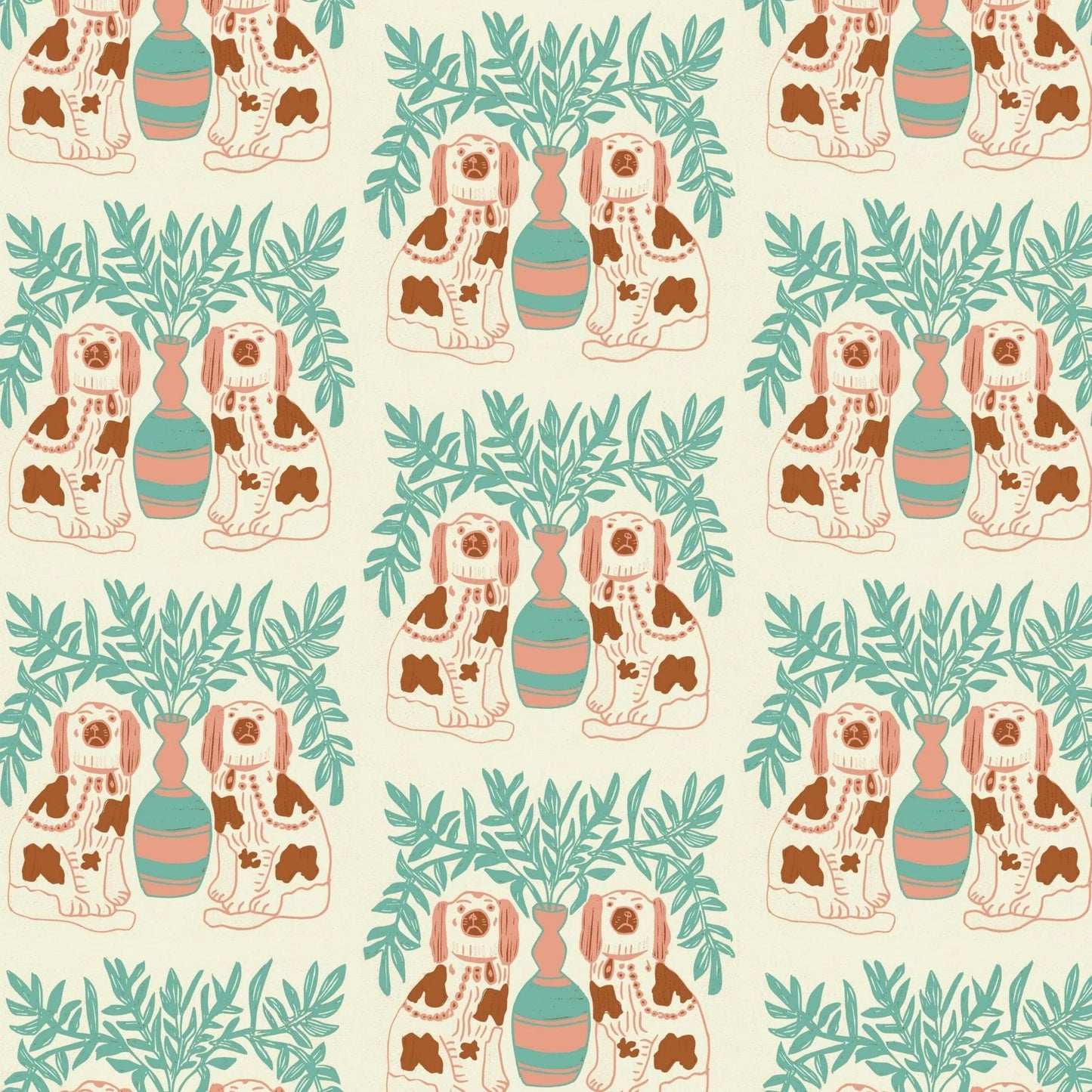 Pair of Dogs Wallpaper - Vintage Brown